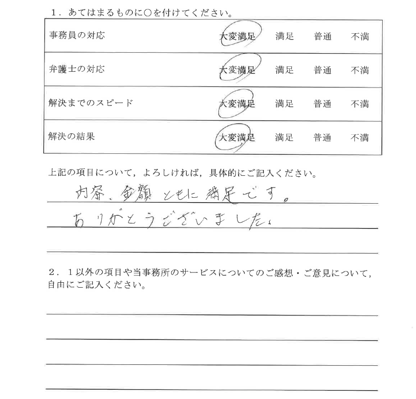 春日井市70代女性（債務整理）の依頼者様の声 : 内容、金額ともに満足です。ありがとうございました。