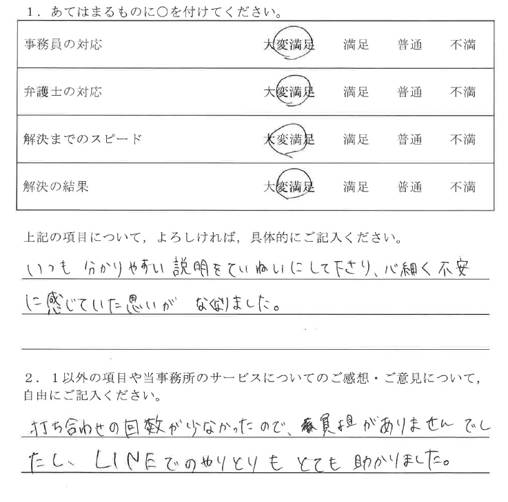 春日井市40代男性（自己破産）の依頼者様の声 : いつも分かりやすい説明をていねいにして下さり、心細く不安に感じていた思いがなくなりました。打ち合わせの回数が少なかったので、負担がありませんでしたし、LINEでのやりとりもとても助かりました。