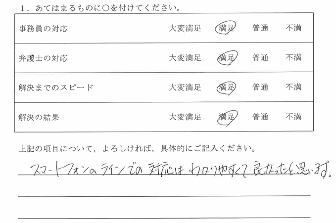 春日井市60代女性（離婚）の依頼者様の声 : スマートフォンのラインでの対応はわかりやすくて良かったと思います。
