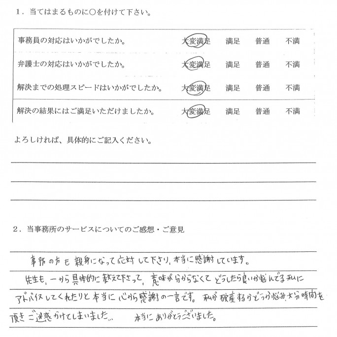 依頼者の声・平成24年・名古屋市・30代女性・破産